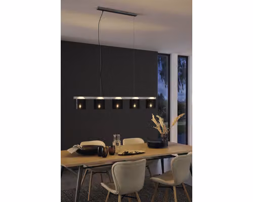 Briloner Leuchten LURI - Lampy wiszące - 4736054 - Regulowana wysokość - Srebrny - Drewno - Gniazdo E14 maks. 25 W - 5 lamp - 110 x 15 x 136 cm