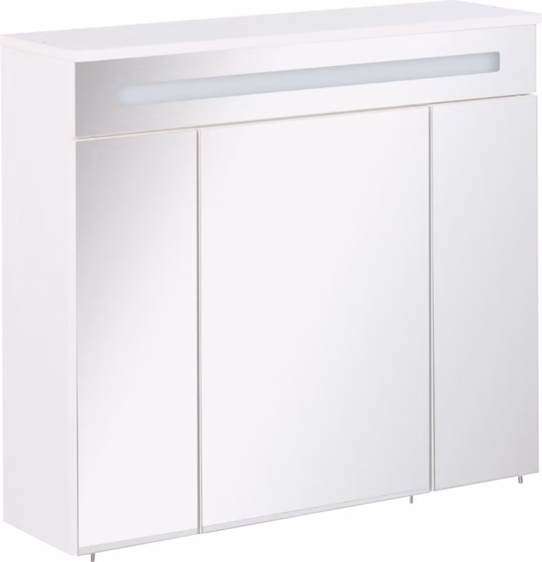 FACKELMANN Szafka z lustrem LED KARA / z systemem cichego domykania / Wymiary (szer. x wys. x gł.): ok. 80 x 70 x 23 cm / Szafka łazienkowa / Meble do WC lub łazienki / Korpus: biały mat / Front: lustro