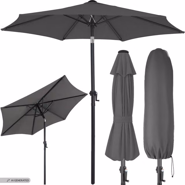 Parasol ogrodowy Kingsleeve® Fiji Antracyt Ø200cm z korbką, aluminiowy stelaż i poliestrowy materiał