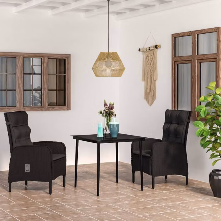The Living Store 3-częściowy zestaw ogrodowy z poduszkami czarny