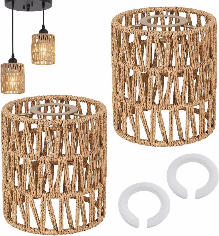 Abażury z rattanu – dekoracje w stylu boho – ozdoba do salonu – ręcznie tkany, unikatowy produkt – 12x15 cm – naturalny