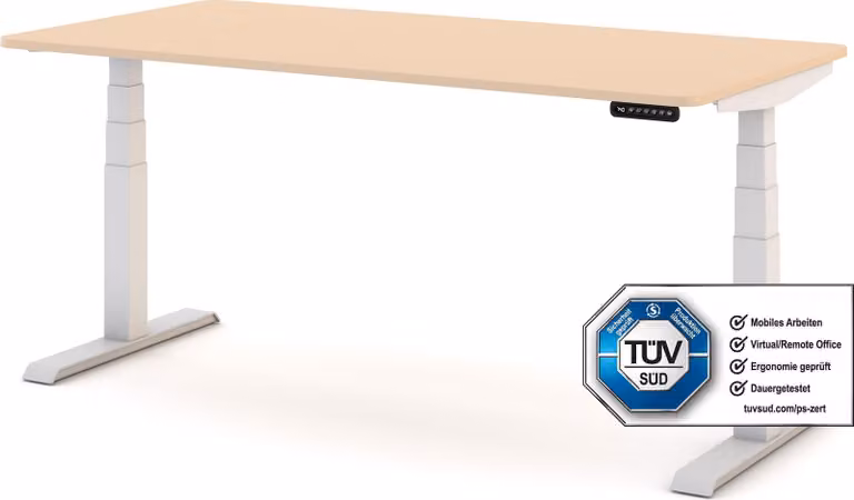 ASSMANN Biurko dziecięce z elektryczną regulacją wysokości JUNIOR Curved, kolor piaskowy i biały, 140 x 80 cm, certyfikat funkcja pamięci, zabezpieczenie przed kolizją, 2-stopniowa regulacja
