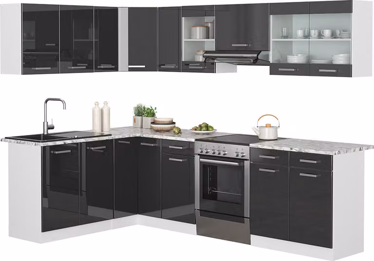 Kuchnia narożna Vicco R-Line Antracyt połysk/Biały 267 x 167 cm, BP Marmur, Model 39961