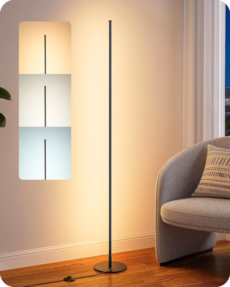 Lampa stojąca - nowoczesna lampa podłogowa - oświetlenie salonu - płynna regulacja jasności - wysokość 152 cm - kolor czarny