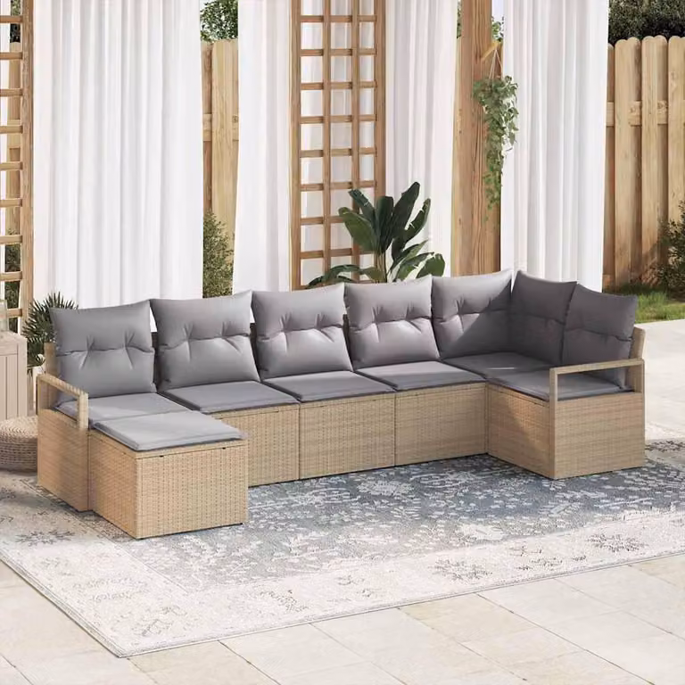 Maison Exclusive - Komplet wypoczynkowy, 7 elementów. Beżowy [Syntetyczny]: Rattan syntetyczny