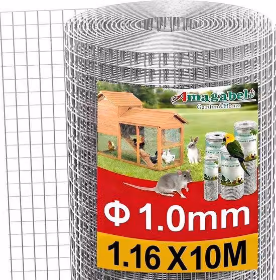 Siatka ogrodzeniowa – ocynkowana – 1,16 x 10 metrów – drobno-siatkowa siatka druciana o grubości drutu 1,0 mm – do ogrodu warzywnego i wybiegu dla zwierząt
