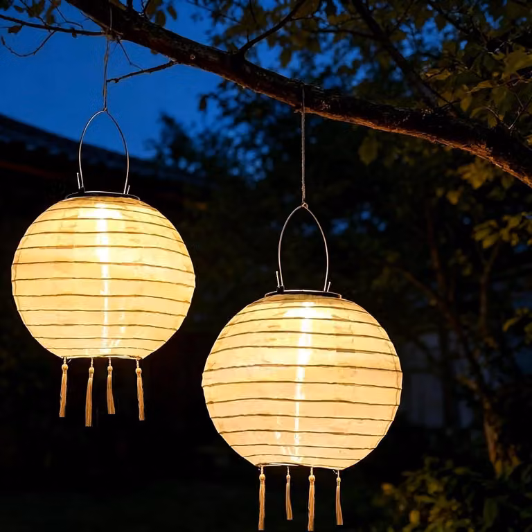 Lampiony solarnych – dekoracyjne lampy – oświetlenie ogrodu – odporny na warunki atmosferyczne nylon – 2 sztuki, 25 cm – białe