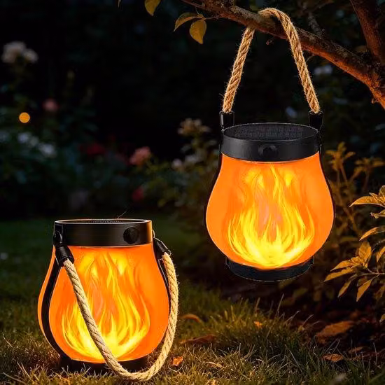 Outdoor światła słoneczne z LED Płomień, Wisząca lampa odporna na warunki atmosferyczne do ogrodu, kempingu i balkonu dekoracja (2 sztuk)