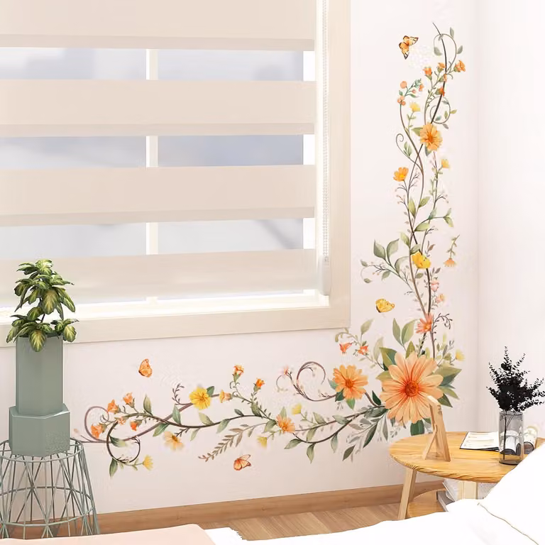 Naklejka ścienna z kwiatem stokrotki - dekoracja boho do sypialni - 20 sztuk - Wielokolorowa - Odklej i przyklej