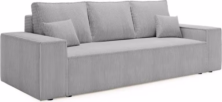 Sofa rozkładana AGA, sofa z funkcją spania i podstawą do spania, sofa w kolorze: jasnoszary, sofa rozkładana w tkaninie sztruksowej