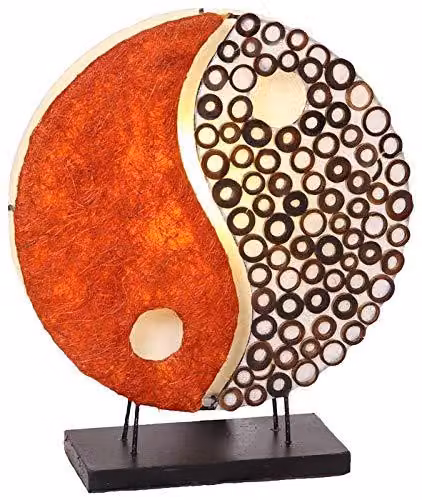 Lampa stołowa Ying Yang, okrągła, bambusowa, średnica 30 cm, lampa do tworzenia nastroju