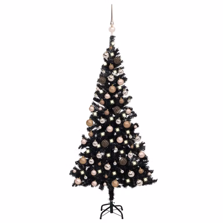 Maison Exclusive – Sztuczna choinka z oświetleniem i bombkami, czarna, 180 cm
