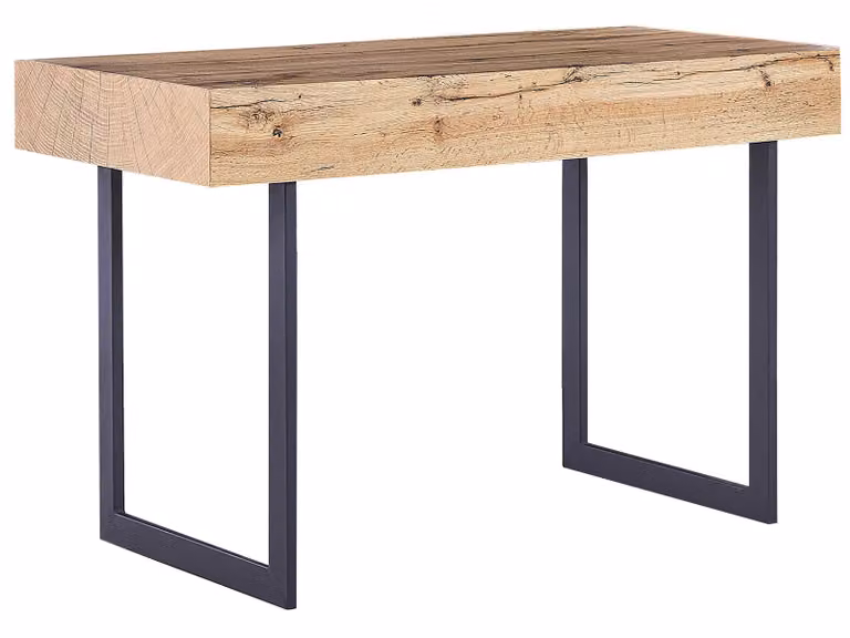 BELIANI Biurko domowe jasnobrązowy z czarnym MDF 120 x 55 cm metalowa rama z 2 szufladami