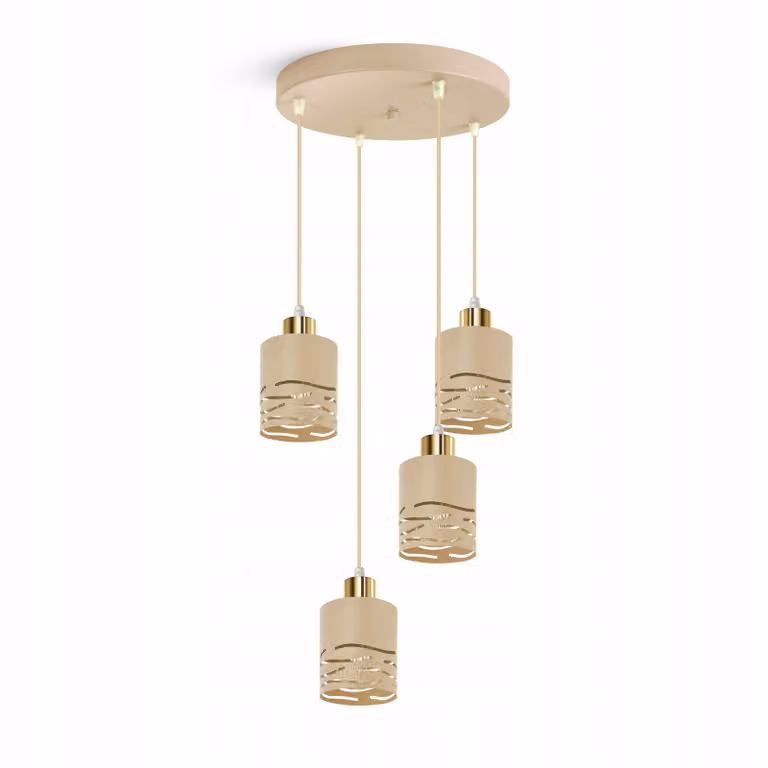 LUXOLAR – 4-punktowa lampa wisząca LED w kolorze kremowo-złotym, E27 60 W – lampa wisząca do salonu i kuchni – styl nowoczesny, wzornictwo Japandi