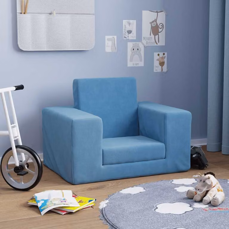 Maison Exclusive - Rozkładana sofa dla dzieci, kolor niebieski, miękka pluszowa tkanina