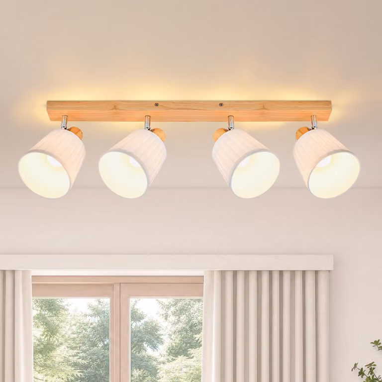 ZMH lampa sufitowa 4-punktowa drewniana gwint E14 reflektory sufitowe lampa do kuchni do przedpokoju oświetlenie punktowa styl boho 350°