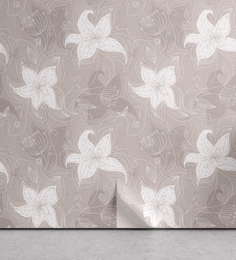 ABAKUHAUS Tapeta zrywalna i samoprzylepna do domu, wirujące linie, samoprzylepna dekoracja do salonu i kuchni, 33 cm x 250 cm, ciepły kolor taupe i biały