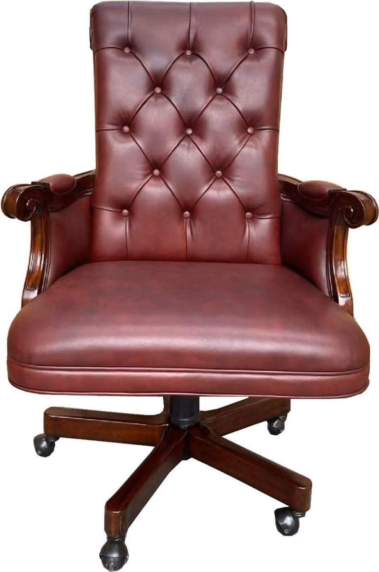 Casa Padrino Luxury Chesterfield Leather Office Chair Bordeaux Red / Dark Brown 71 x 76 x H. 114 cm - Krzesło biurowe z regulacją wysokości ze skóry naturalnej - Meble Chesterfield - Meble ze skóry naturalnej - Meble luksusowe