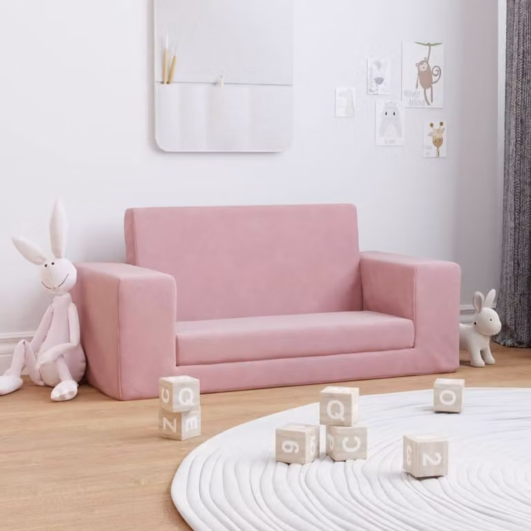 Maison Exclusive - Rozkładana sofa dla dzieci, 2-osobowa, różowa, wykonana z miękkiego pluszu