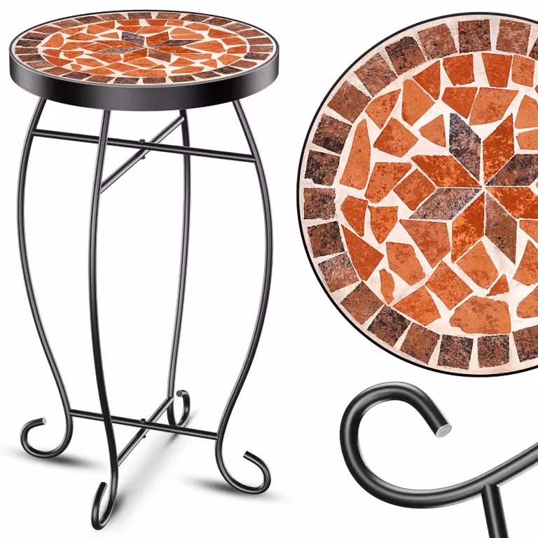 KESSER® Stolik mozaikowy Stolik barowy Stołek w kształcie kwiatu Okrągły 60 x 34 cm Metalowy Stolik pomocniczy Stolik balkonowy Stoliki ogrodowe Stolik tarasowy Balkon Mozaika kamienna Ogród Stolik ogrodowy Do wnętrz Na zewnątrz