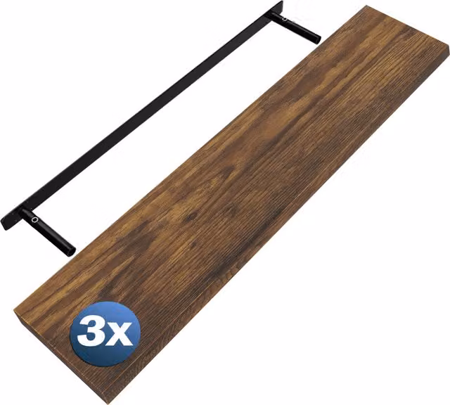 Półka ścienna Półka wisząca 110cm zestaw 3 ciemny dąb + wspornik