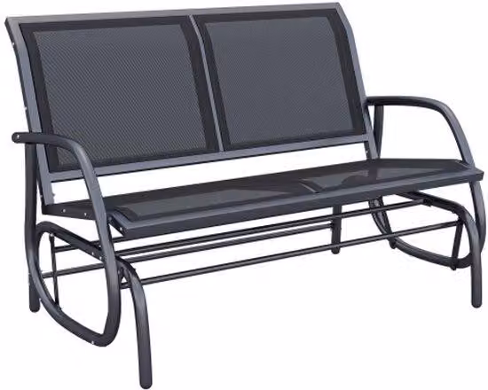 Metalowe krzesło ogrodowe dwuosobowe, ławka ogrodowa, leżak ogrodowy, ławka parkowa, meble ogrodowe metalowe, kolor czarny, wymiary: 120 x 70 x 88 cm