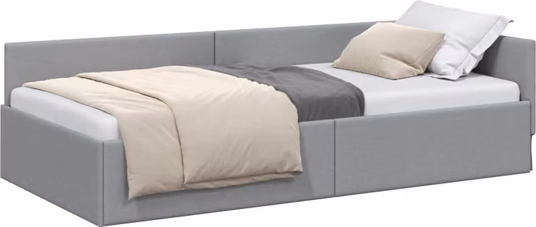 vidaXL Narożna rama łóżka z zagłówkiem jasnoszara 90 cm x 200 cm tkanina