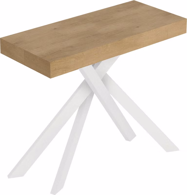 Stół konsolowy rozkładany 90x40/300 cm Saki dąb naturalny białe nogi
