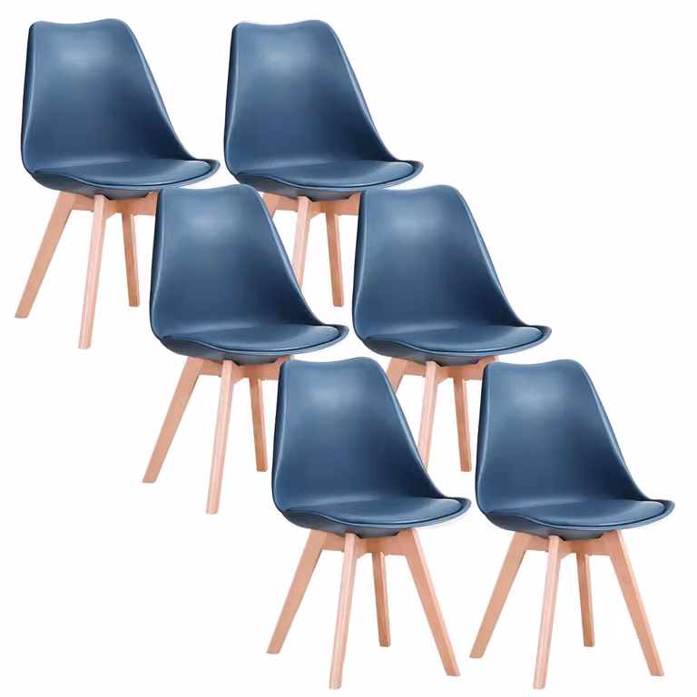 Zestaw 6 krzeseł do jadalni - Krzesło - Nowoczesny skandynawski design - Siedzisko z tworzywa sztucznego - Nogi z buku - Do kuchni, jadalni, restauracji - Ciemnoniebieski