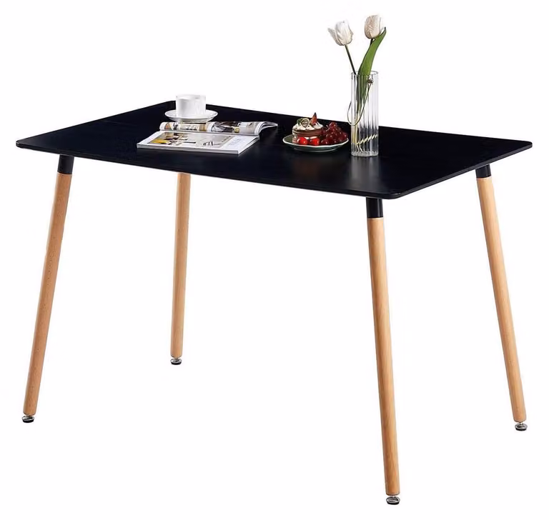 Stół jadalniany prostokątny, styl skandynawski, wymiary 110x70x74 cm, wykonany z MDF i drewna bukowego, kolor czarny