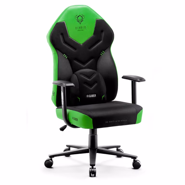 DIABLO Fotel Gamingowy Obrotowy Materiałowy | Poduszka Lędźwiowa Pianka HR Podłokietniki Regulowane Siedzisko | X-Gamer | Green Emerald
