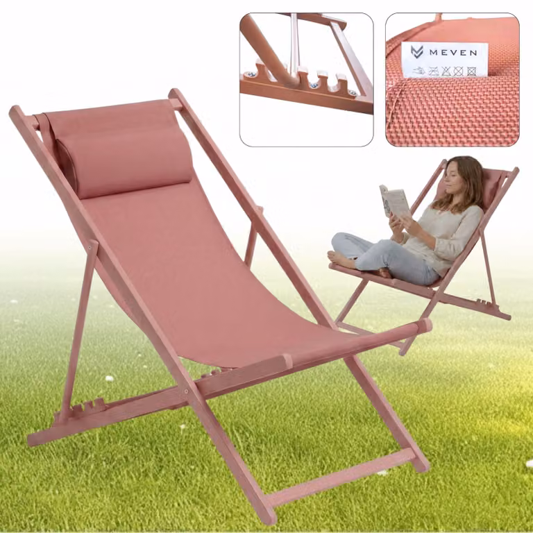 Klasyczny leżak ogrodowy plażowy rozkładany stalowa rama Vigo MEVEN pastelowy różowy