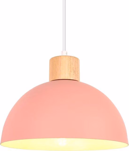 QuickShopping - lampa sufitowa Retro, lampa półkrążkowa E27, nowoczesna lampa wykonana z drewna i metalu, Ø 25 cm, różowa do salonu, sypialnia, jadalnia, kuchnia