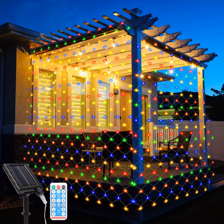 Hengda LED Solar Lichternetz 3x2 m Kolorowa girlanda świąteczna Oświetlenie świąteczne Kurtyna świetlna Dekoracja wewnętrzna i zewnętrzna 8 trybów IP44