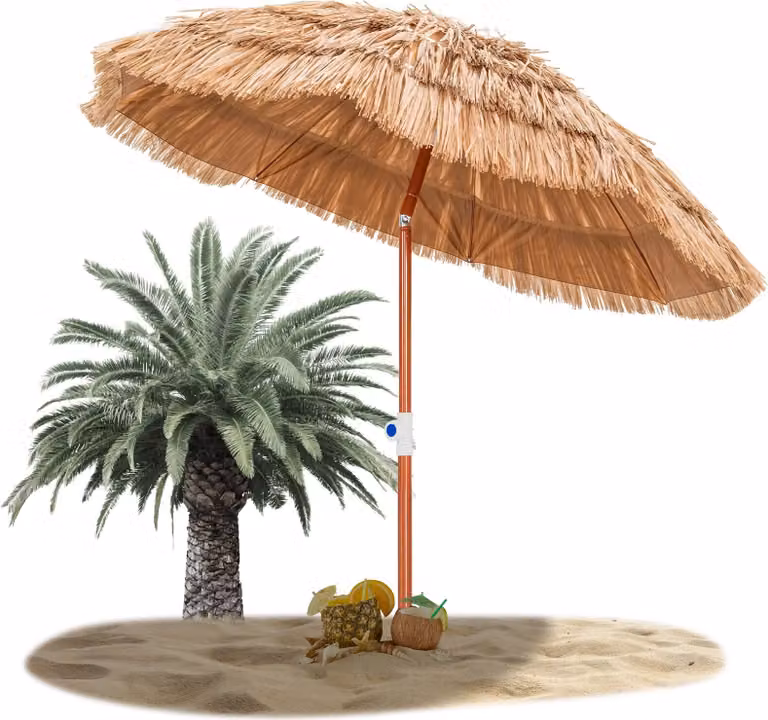 Parasol hawajski Ø175 cm, parasol plażowy z regulacją wysokości i pochyleniem, ochrona przeciwsłoneczna, tropikalny parasol słomkowy z 8 żebrami i torbą do przenoszenia
