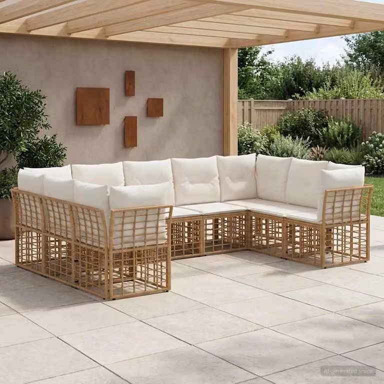 Maison Exclusive - Zestaw mebli ogrodowych, sofa narożna, 9 miejsc, kolor naturalny i kremowy, materiał: poliester