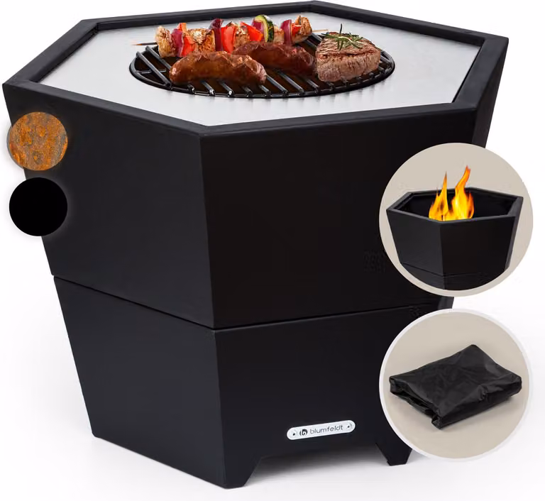 BlumfeldtHekla misa paleniskowa 2-w-1 Ø 60 cm wodo- i mrozoodporna płyta grillowa i ruszt do grillowania