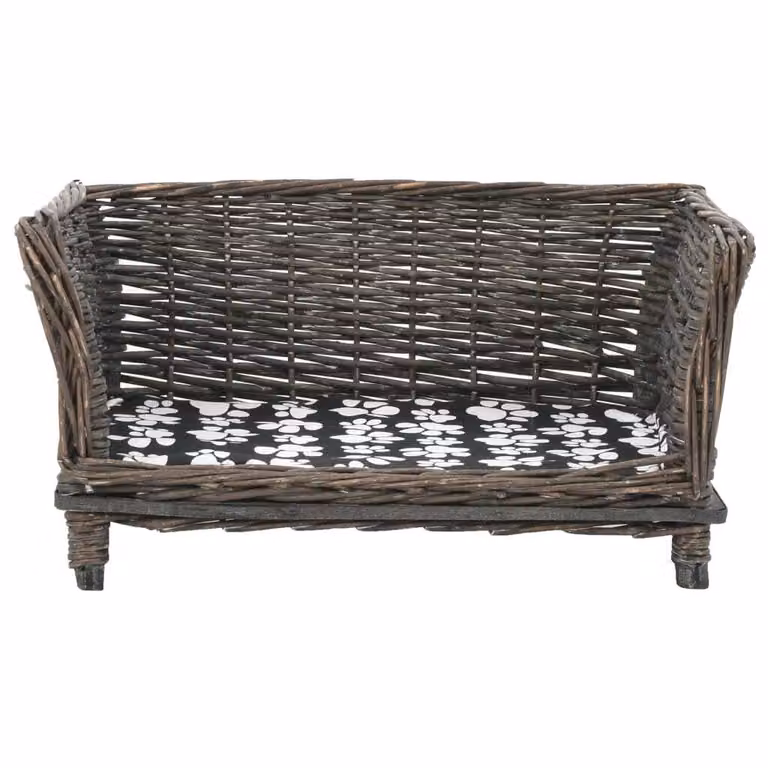 vidaXL Kosz dla psa z poduszką szary 50x33x30 cm naturalna wiklina