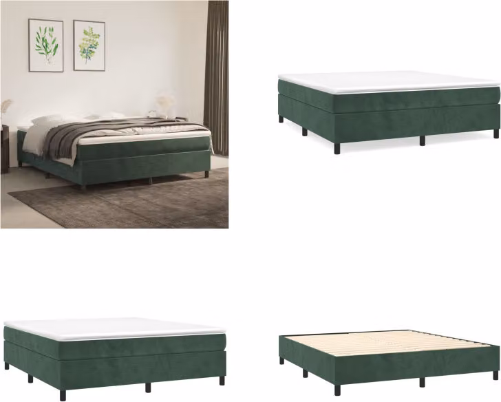 vidaXL Łóżko na sprężynach skrzyniowych ciemnozielone 180x200 cm aksamit - Łóżko na sprężynach skrzyniowych - Łóżko - Meble do sypialni