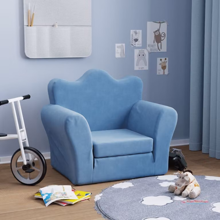 Maison Exclusive - Rozkładana sofa dla dzieci, kolor niebieski, miękka, pluszowa