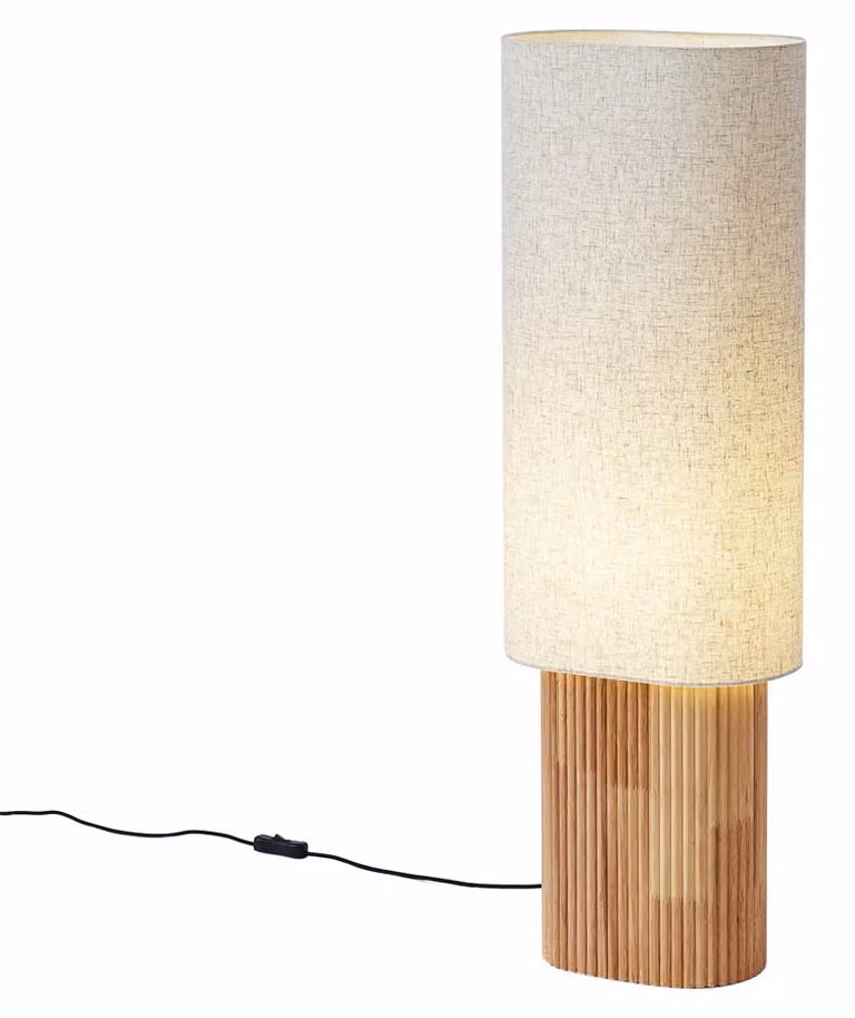 Lampa podłogowa Japandi drewniana z lnianym abażurem 90 cm - Lamel