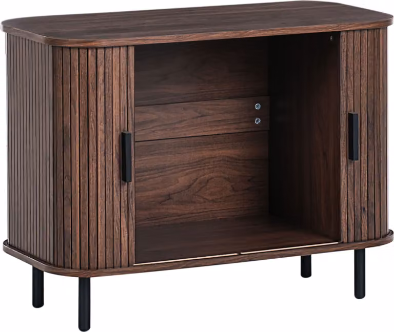 BELIANI Szafka ciemnobrązowa z czarnym MDF retro drzwi przesuwne salon