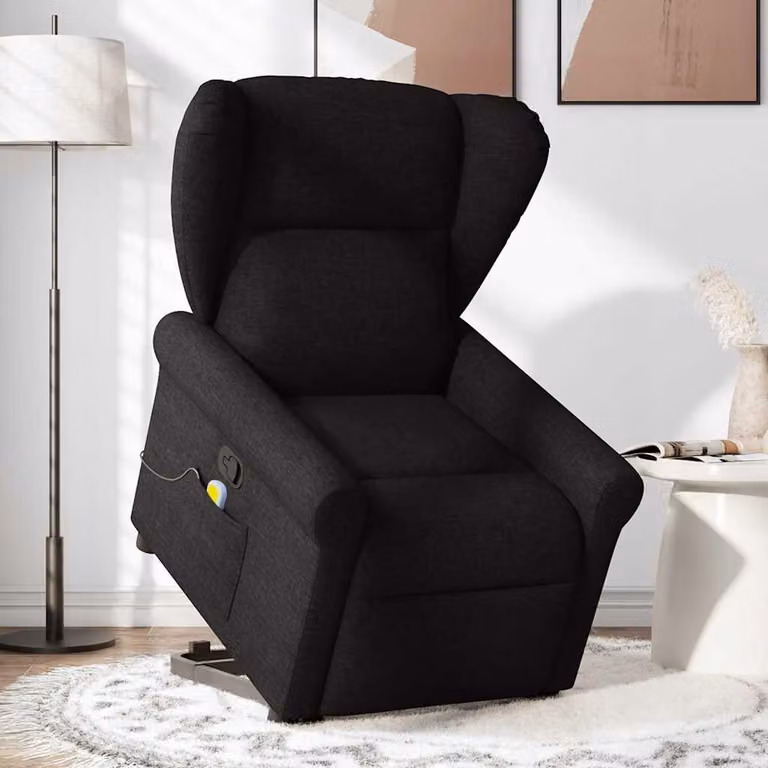 vidaXL Fotel do masażu z podpórką z czarnego materiału