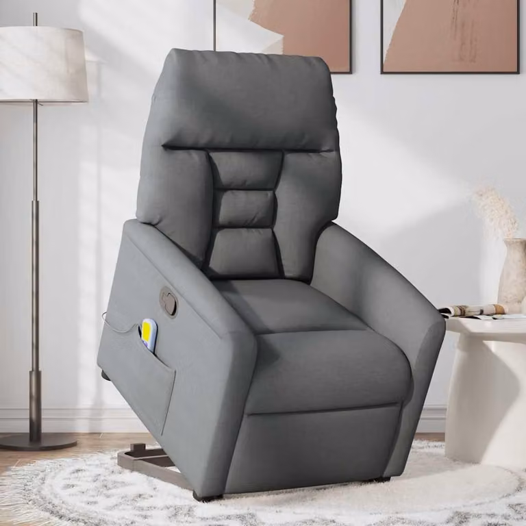 vidaXL Fotel do masażu z podpórką ciemnoszary materiał