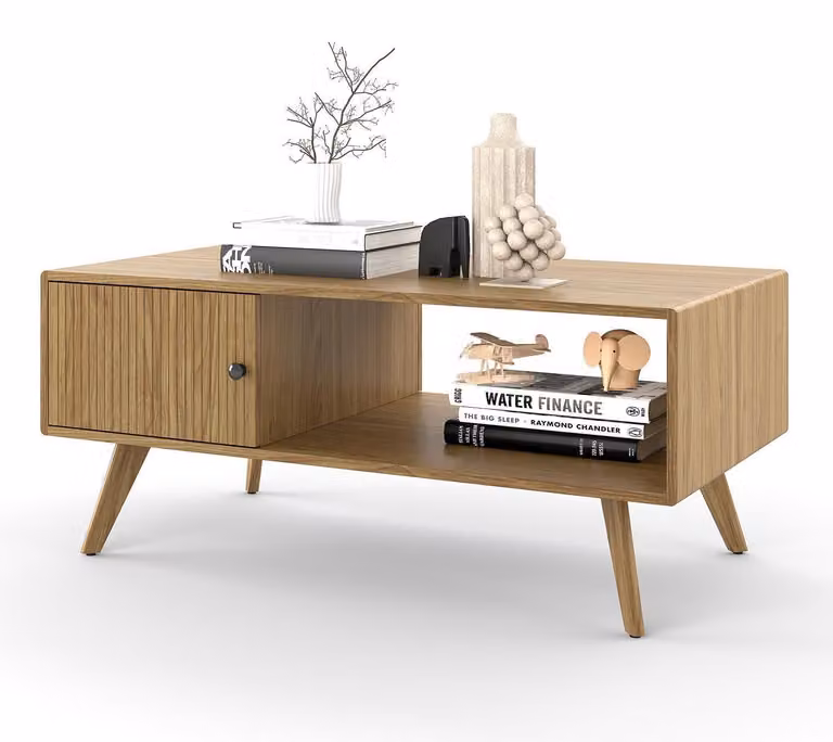 Stolik kawowy w stylu mid-century, dąb, wymiary 100x50x45 cm, z miejscem do przechowywania