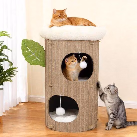 QuickShopping - Crabton dla kotów z 3 piętrami, post z drapiącą tablicą i 3 maty, playon dla kotów do 20 kg, beżowy XL cathouse i catte