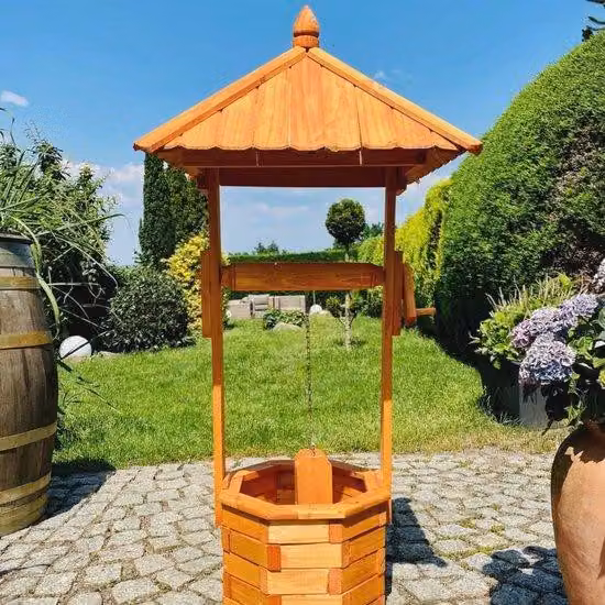 Ośmiokątna dekoracja ogrodowa, drewniana fontanna, wysokość 130 cm