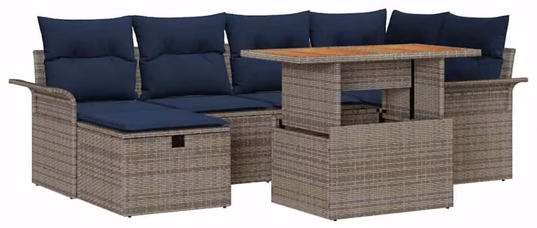 Zestaw Sof na Ogród 7 pcs Szary polirattan