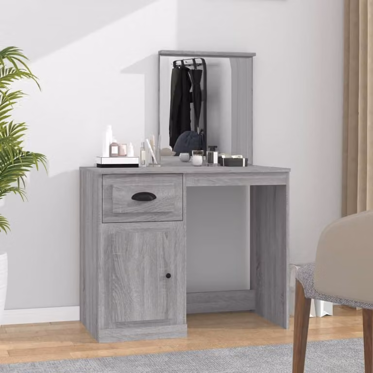 The Living Store Toaletka z lustrem szara Sonoma 90x50x132,5 cm