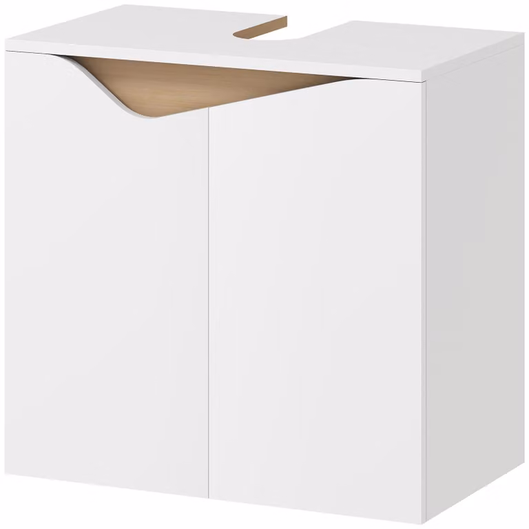 Szafka pod umywalkę, płyta MDF, biały kolor, mechanizm Soft-Close, otwór U do montażu umywalki ściennej | 11,05 kg | 60x35x57,9 cm